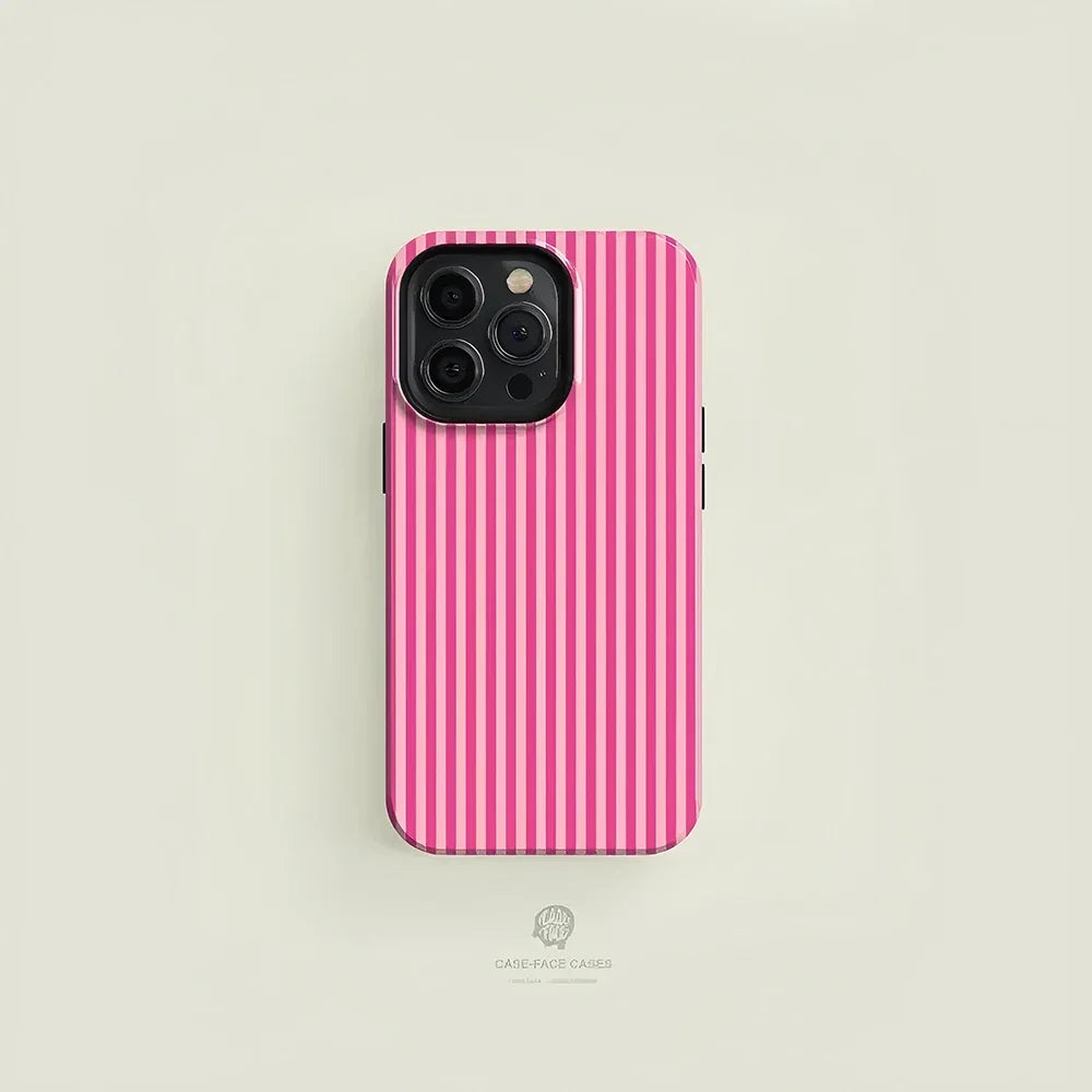 Luxury Striped Pink on Pink Phone Case for iPhone 16 15 14 13 12 11 Pro Max Plus Luxury Magnetic Double-layer Back Cover