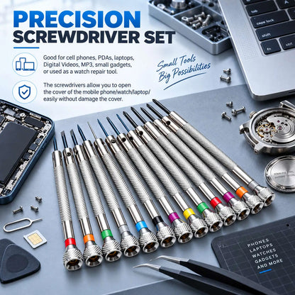 13PCS 0.6-2.0mm Watch Screwdriver Metal Set Slotted Cross Screwdrivers Kit for Watchmakers Watch Repair Tools