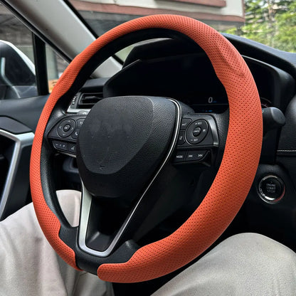 Steering Size 36-38cm Universal Non-slip Round Breathable Leather Car Steering Wheel Cover Protector Suitable Auto Accessories