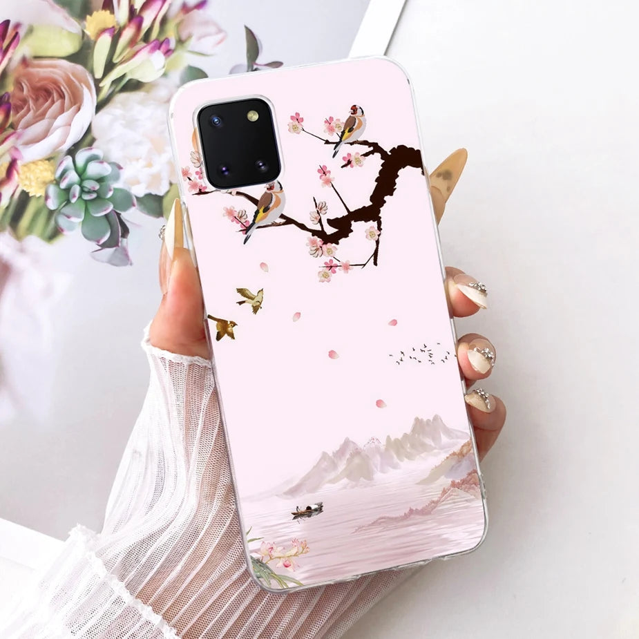 For Samsung Galaxy Note 10 Lite Case SM-N770F Luxury Flowers Painted Cover Soft Silicone Case For Samsung S10 Lite SM-G770F Bags