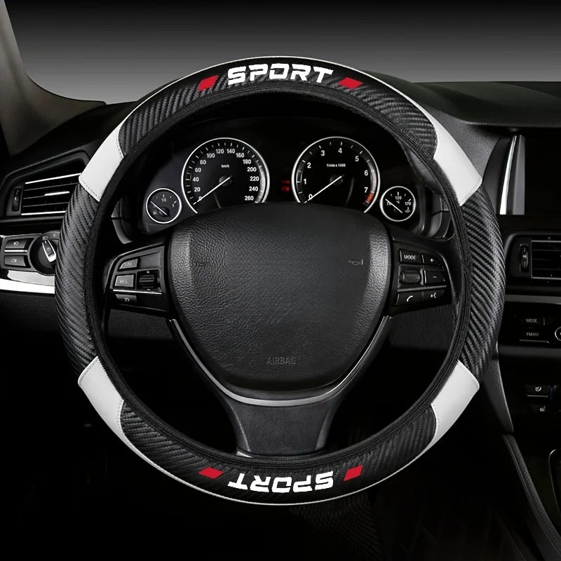 1Pc 14.96 Inch 4-Segment PU Carbon Fiber Splicing Steering Wheel Cover Non-Elastic Inner Ring Auto Handle Protector Accessory