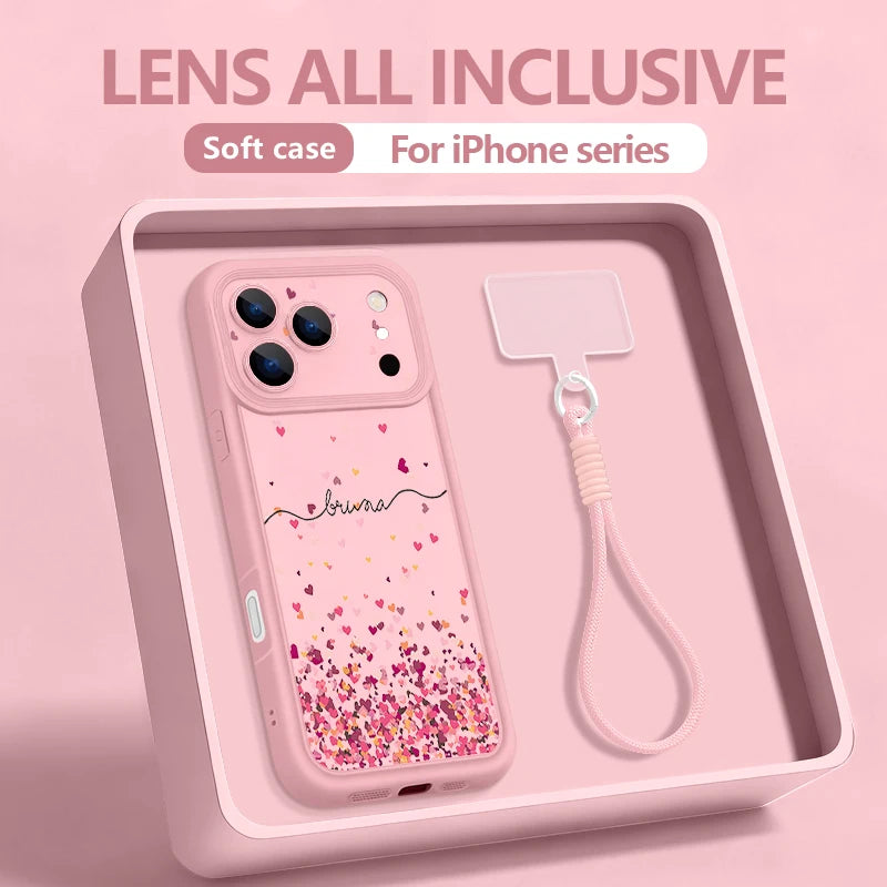 Colorful Heart Printed With Strap Phone Case For iPhone 17 Pro Max 17e 16e 16 15 14 Pro Max 13 12 Pro Shockproof Soft TPU Cover