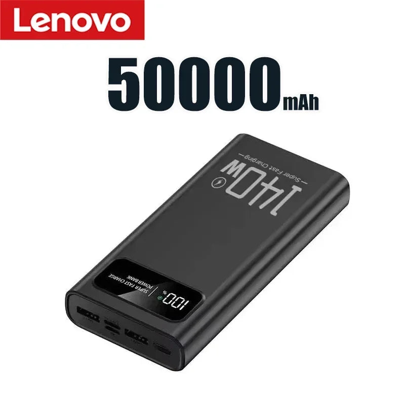 Lenovo 500000mAh 140W Power Bank Super Fast Charging High Capacity Digital Display Battery Pack Powerbank for iPhone Samsung