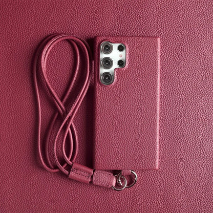 Luxury Cowhide Genuine Leather Case for Samsung Galaxy S26 Ultra S23 S22 S21 S26FE  Strap Crossbody Lanyard Phone Cover Coque