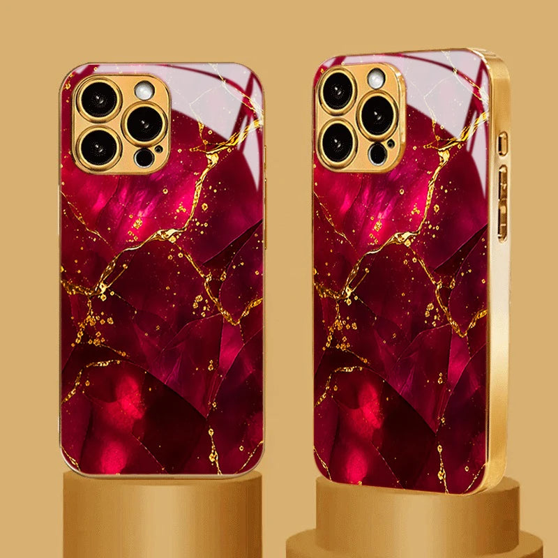 Crimson Crack Tempered Glass Phone Case For iPhone 17 Pro Max 16 15 14 Plus 11 12 13 Pro Max 16E 17Air Lens Protection Cover