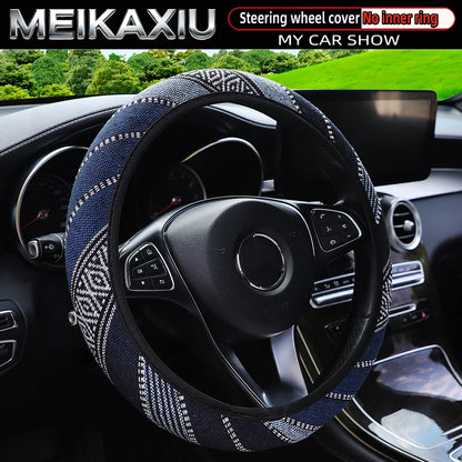 38CM Ethnic Bohemian Style Fabric Car Steering Wheel Cover All-Season Use No Inner Ring Automotive Decoration Accessory