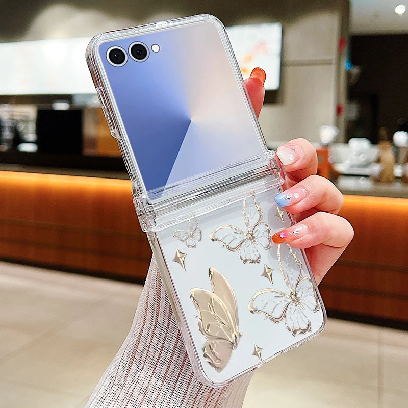Butterfly Pattern Clear Case For Samsung Galaxy Z Flip 8 7 FE 6 5 4 3 5G Hard PC Folding Cover For Samsung Z Flip8 Flip7 Flip6