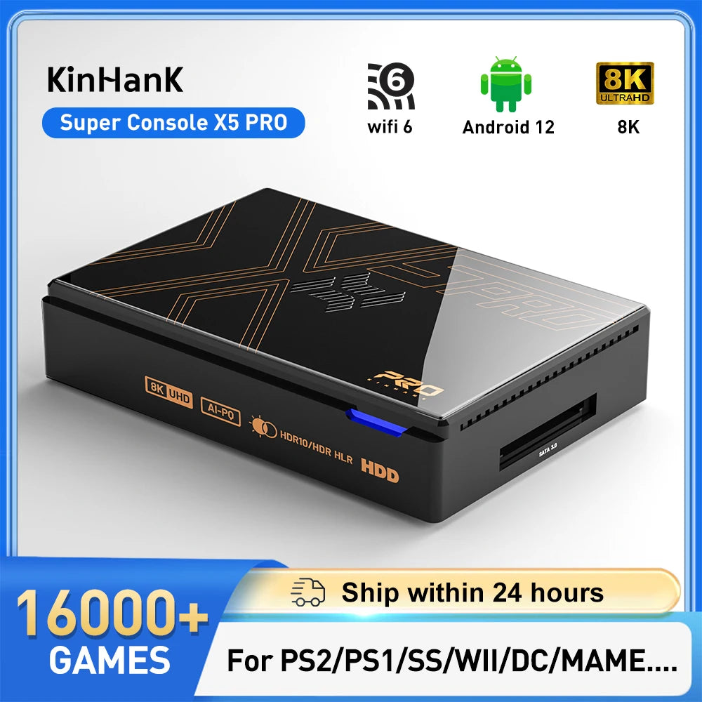 Kinhank Retro Video Game Consoles Super Console X5 PRO Plug and Play 320G/4TB with 16000 Games for PS2/WII/SS/DC/N64