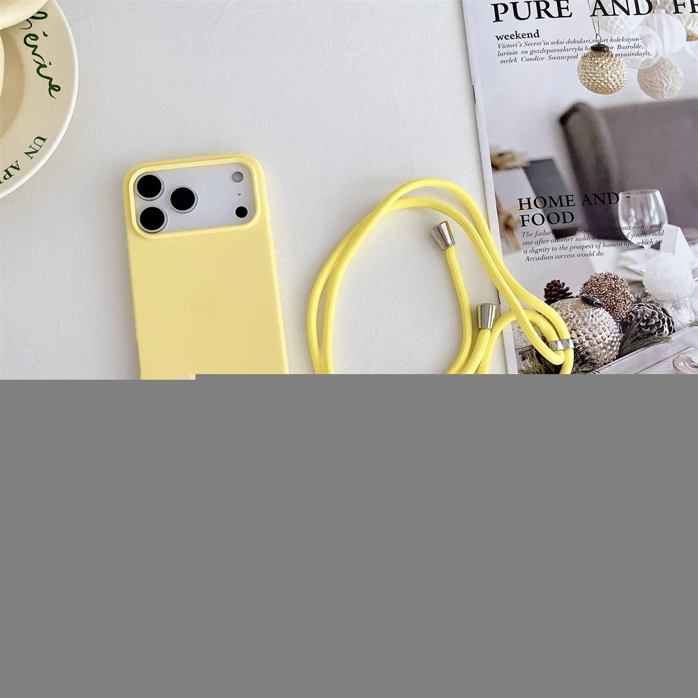 Crossbody Lanyard Cord Liquid Silicone Soft Phone Case for Apple IPhone 17 Air 16 15 14 Plus 13 Pro Max Matte Strap Candy Cover
