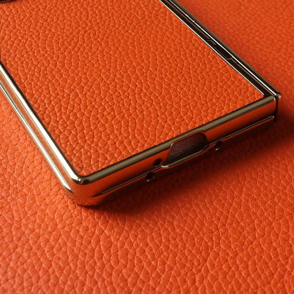 Lychee Genuine Leather Case For Samsung Galaxy Z Fold 8 6 5 4 Fold8 Ultra 8wide Fold7 Fold5 Fold6 Phone Cases Cover Funda Coque