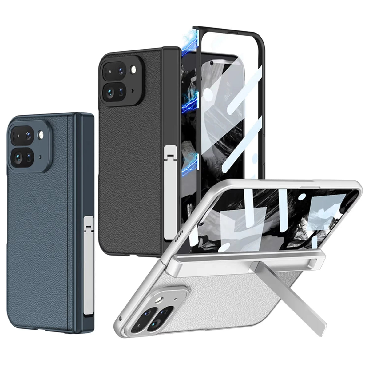 Magnetic Hinge Stand Case For Google Pixel 9 Pro Fold Plain Leather Screen Glass Protective Hard Cover For Pixel 9 Pro Fold Case
