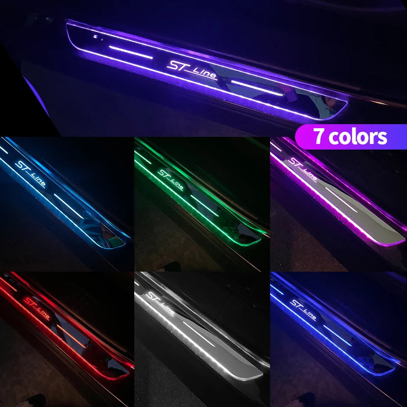 New LED Welcome Pedal Car Scuff Plate Pedal Door Sill Pathway Light For Ford ST Line Focus Fiesta Kuga Escape Auto Accessories