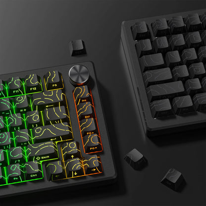 RGB Backlit Keycaps Cherry Profile Black Topographic 4.0 Side-lit Double Shot PBT Keycaps for Cherry MX Switches Gaming Keyboard