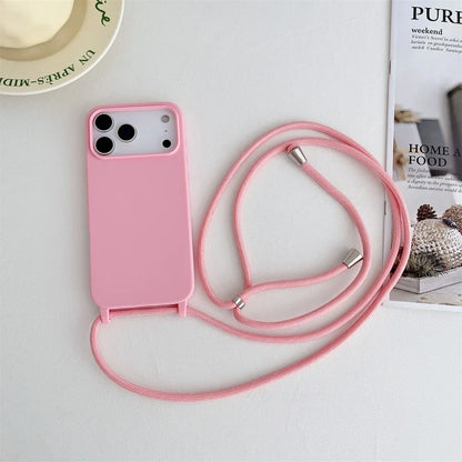 Crossbody Lanyard Cord Liquid Silicone Soft Phone Case for Apple IPhone 17 Air 16 15 14 Plus 13 Pro Max Matte Strap Candy Cover