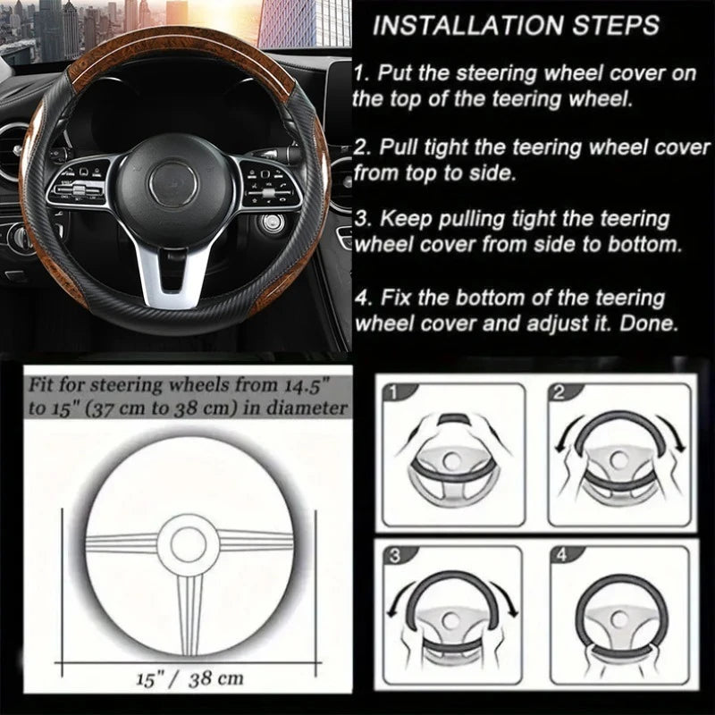 Peach Wood Grain Car Steering Wheel Cover Non-slip Four Seasons General Motors Handle Cover  Fits 14.5-15" Steering Wheels