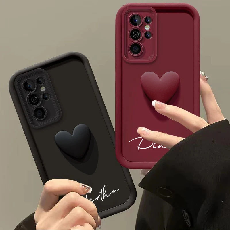 Customized Personalized Name 3D Love Heart Case For Samsung Galaxy S25 S24 S23 S22 S21 S20 Ultra Plus Luxury Cover S23 S21 FE