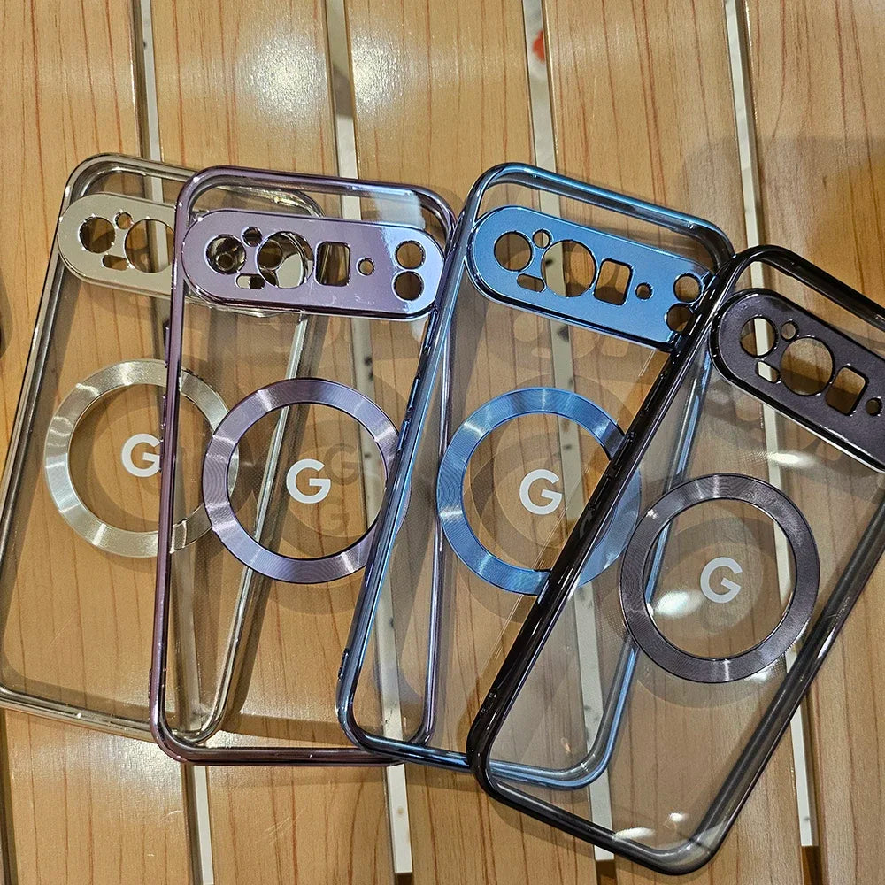 Clear Electroplating Compatible Magnetic Wireless Charging Phone Case For Google Pixel 11 10 9 A Pro XL Shockproof Protect Cover
