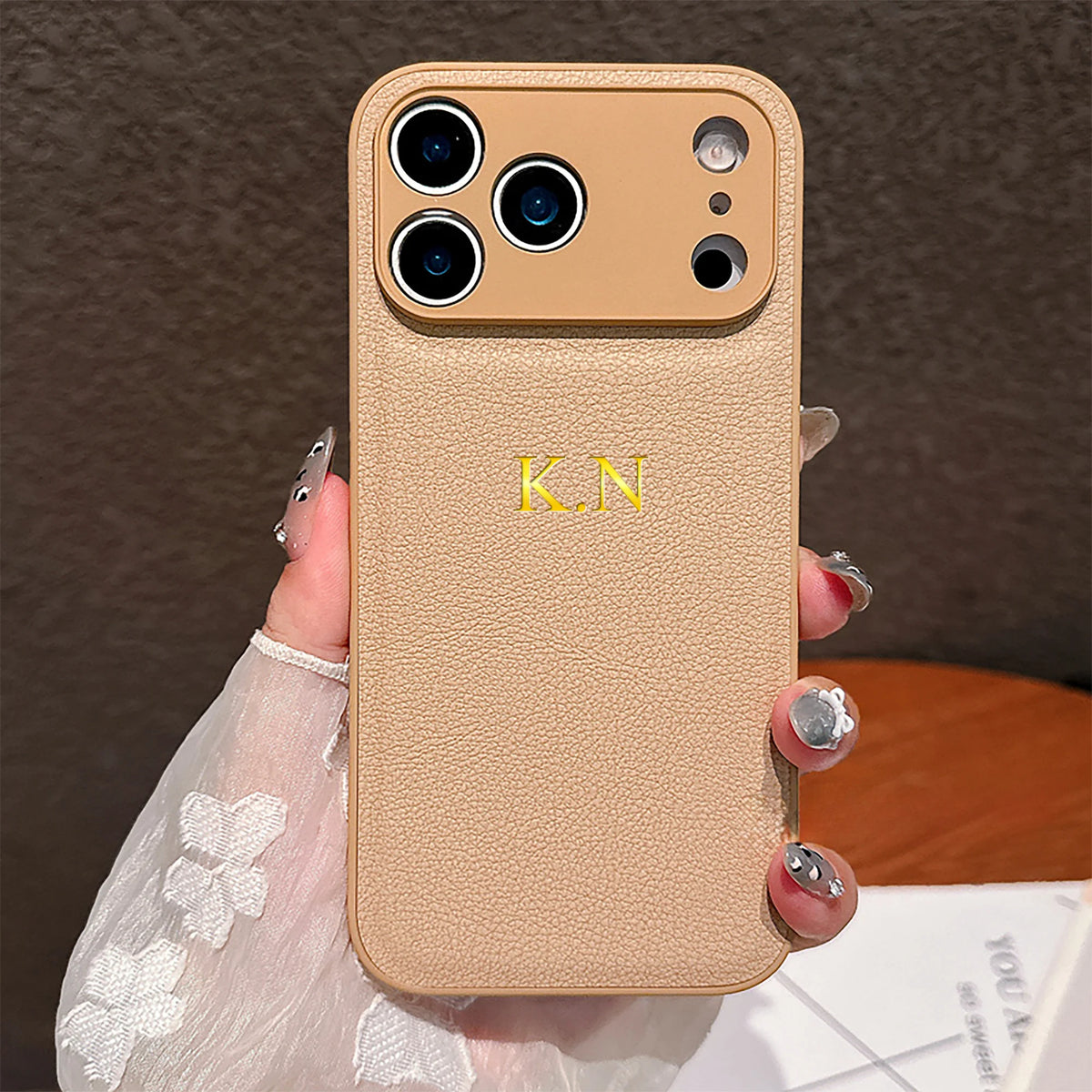 Personalized Name Faux Leather Phone Case For iPhone 17 16 15 14 13 Pro Max Plus Air Custom Initials DIY Hot Gold Foil Stamping