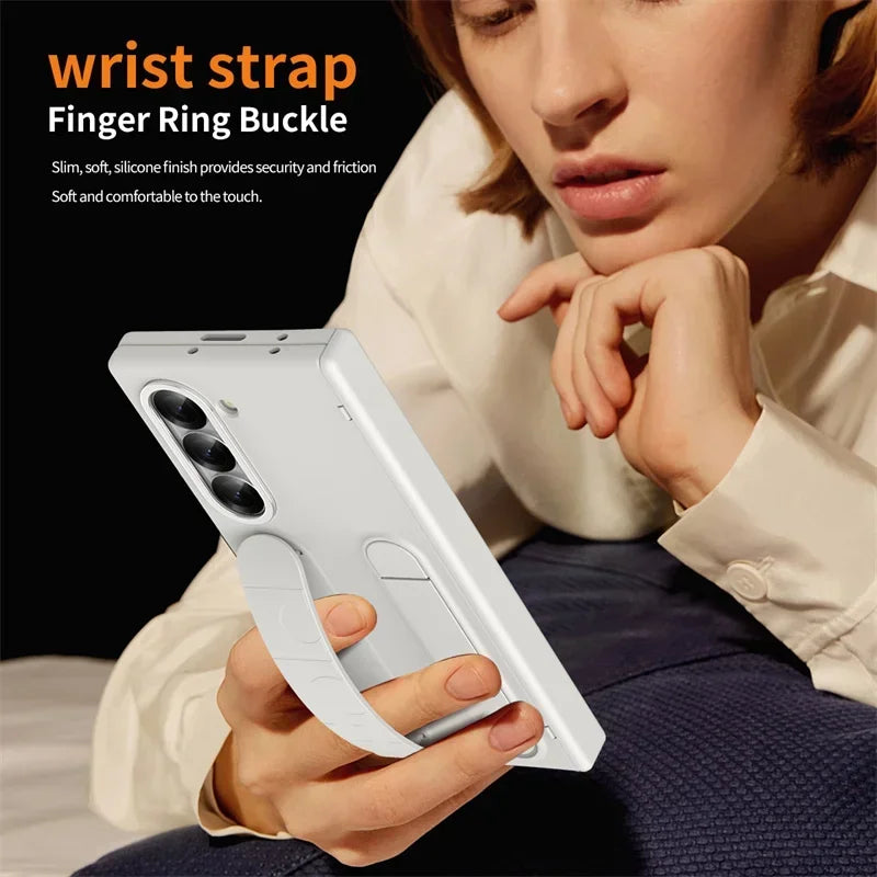 Modern Wrist Band Holder Hinge Case For Samsung Z Fold 7 6 5 4 3 Wrist Band Holder Pen Slot S Pen & Screen Protector Film Cover