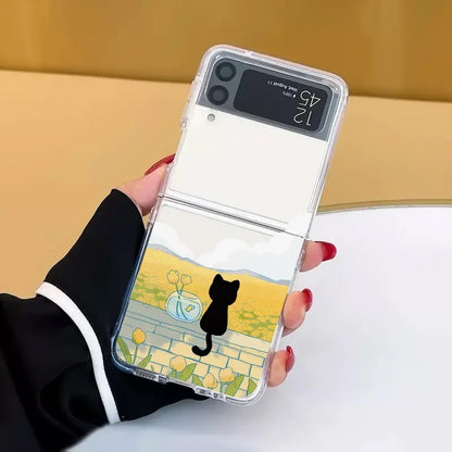 Retro Painting Van-Gogh Black Cat Case for Samsung Galaxy Z Flip 6 ZFlip7 Transaprent Cover for Samsung ZFlip 8 5 4 3 Fundas