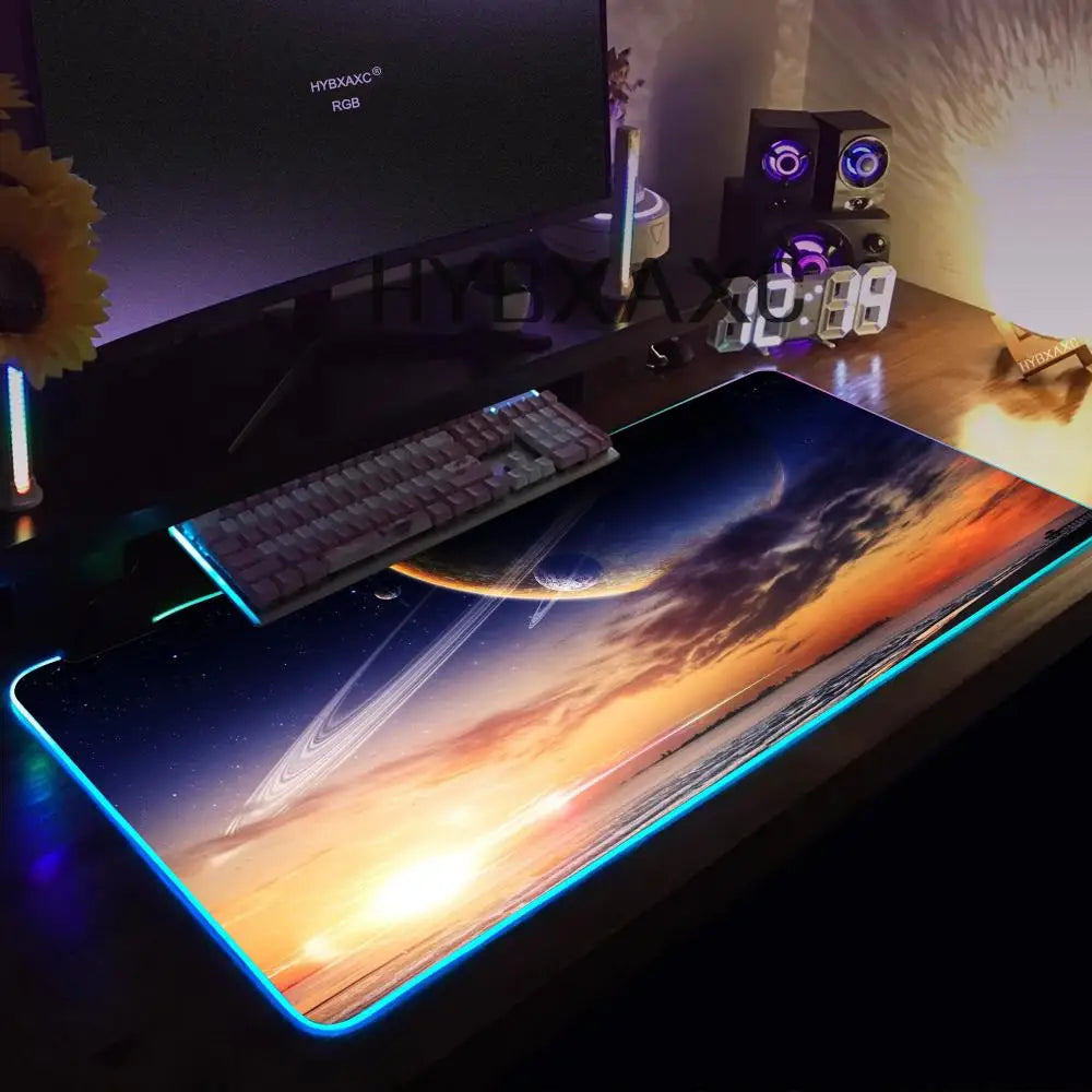 Hot Cosmos Space Solar System Planet Mouse Pad RGB Gaming Mouse Pad HD Gamer Large LED Light XXL PC Computer Carpet