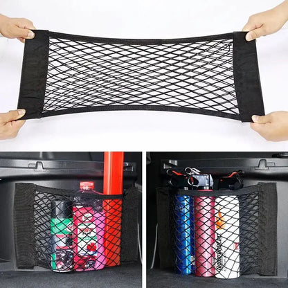 Car Back Rear Trunk Seat Elastic String Net Magic Sticker Mesh Storage Bag Pocket Cage Auto Organizer Seat Back Bag