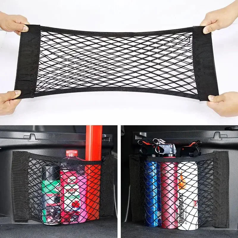 Car Back Rear Trunk Seat Elastic String Net Magic Sticker Mesh Storage Bag Pocket Cage Auto Organizer Seat Back Bag