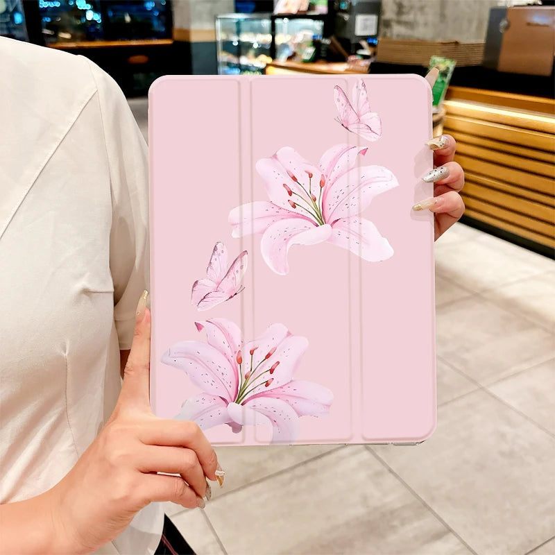 Pink and elegant&fragrant Lily PAD CASE For iPad pro 10/11/2020/6th/7th /8th /Air 3rd/Air 4th/9th gen/Air 5th Gen 2022/Air 11