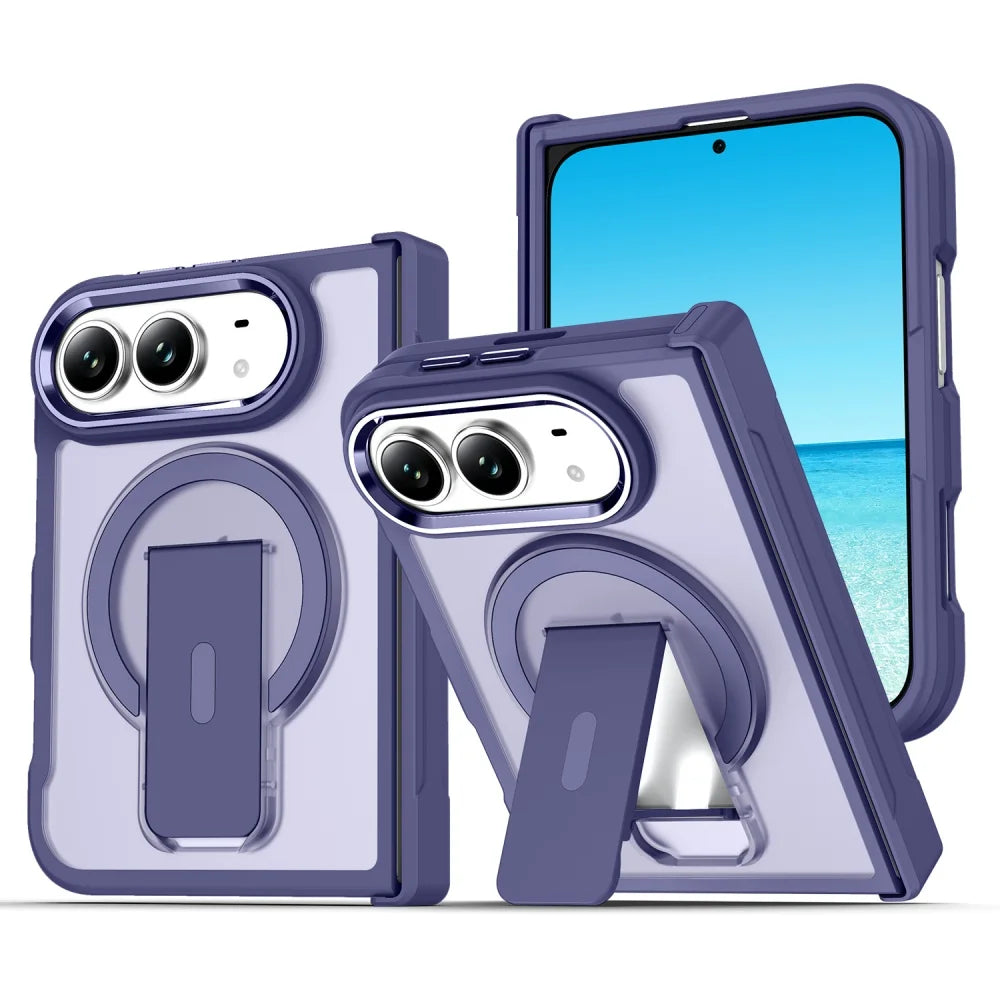 Matte Translucent For Magsafe Magnetic Phone Case For iPhone Duo Hinge Protection Stand Holder Shockproof Slim PC Back Cover