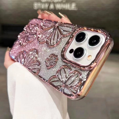 Glitter Plating Retro Leaking 3D Oil Painting Flower Anti-fall Phone Case for iPhone 11 12 13 14 15 16 17 Pro Max Back Cover
