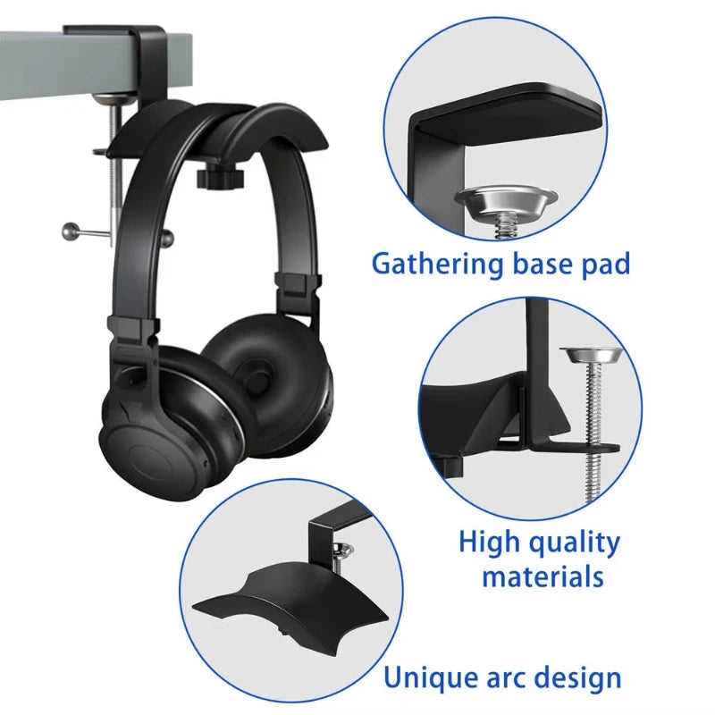 Adjustable Rotatable Arm Clamp PC Gaming Headphone Stand for Headset Hanger Hook Holder Desk Space Save Clip Mount