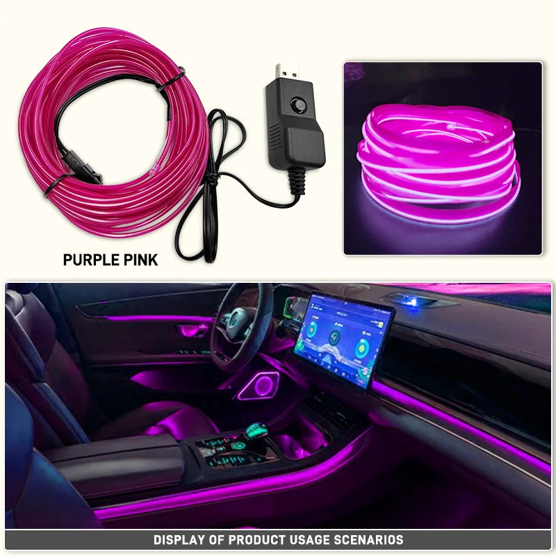 Car Interior Decorative Lamps EL Wiring Neon Strips Dashboard Auto LED Ambient Lights DIY Flexible Atmosphere Lamp 1M/3M/5M
