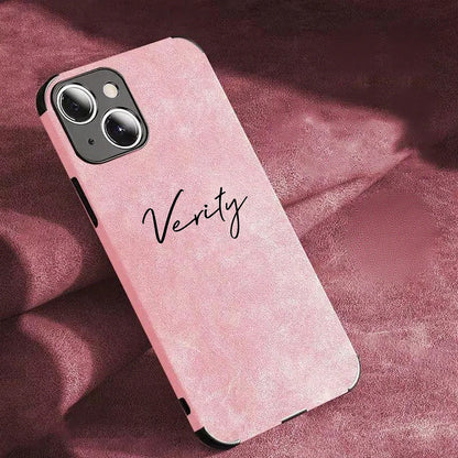 Custom Name Full-cover Phone Case for iphone 18 17 16 15 14 13 12 11 Pro Max Plus Lamskin Leather Soft Shockproof Cover