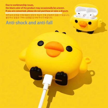 Kawaii 3D Yellow Chick AirPods Case Soft Silicone Shockproof Protective Cover Cute Cartoon Earphone Case For AirPods Pro 2/3/4