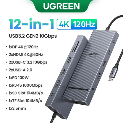 UGREEN USB C HUB 10-in-1 4K60Hz HDMI USB3.2 10Gbps PD100W RJ45 USB Splitter Dock for Laptop MacBook iPad Phone Docking Station