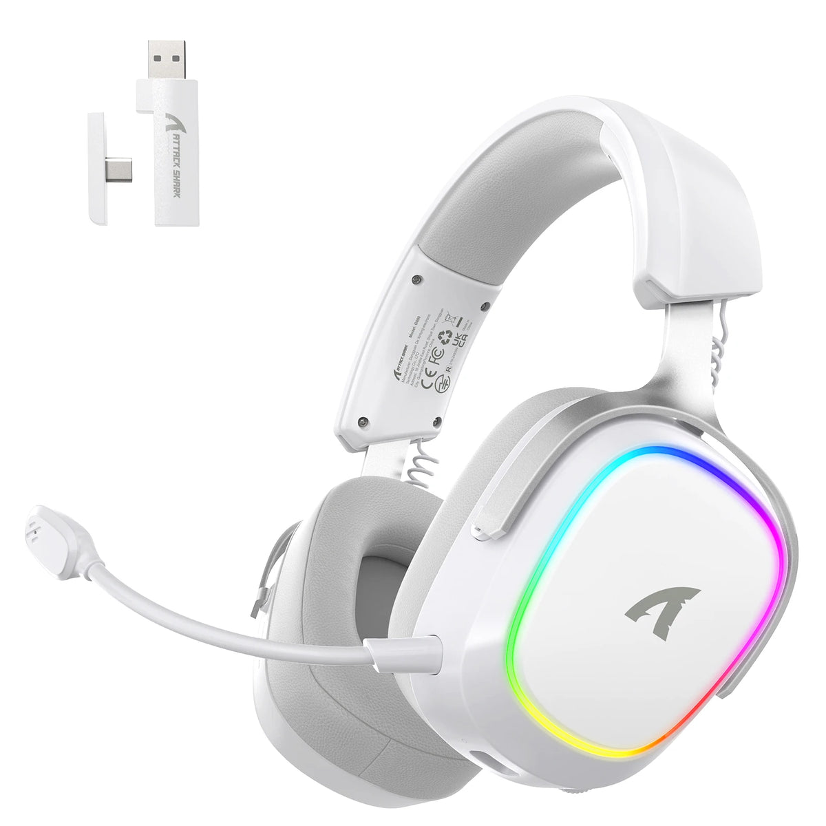 Attack Shark G800 2.4G Wireless Gaming Headset,Bluetooth 5.3,7.1 Surround Sound, Detachable Mic,1000mAh,RGB Headphones for PC/PS