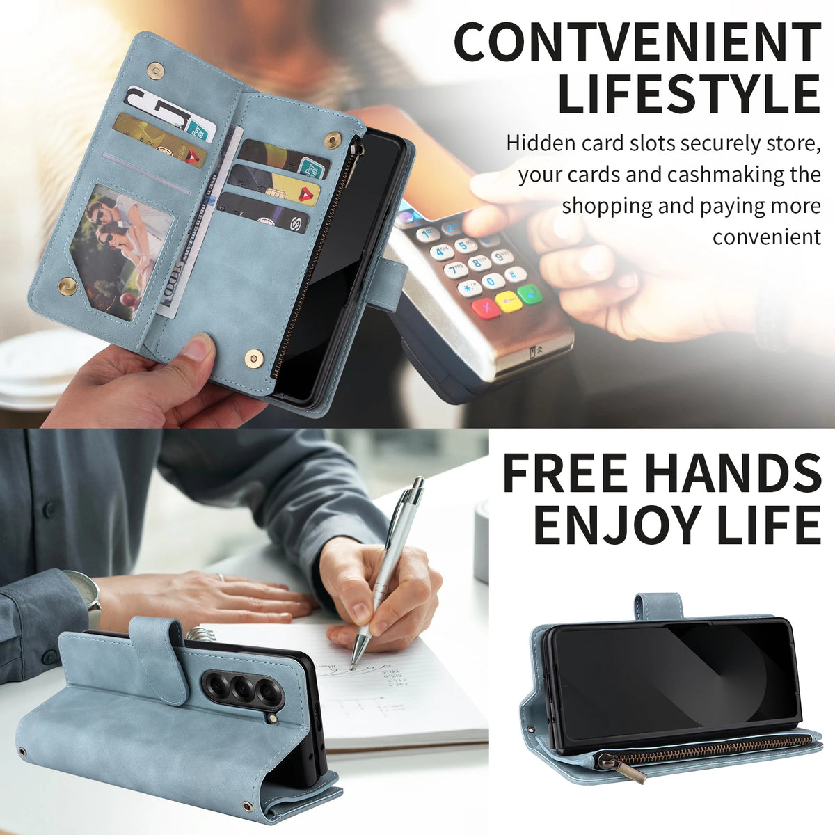 Premium Leather Business Phone Case For Samsung Galaxy Z Fold 8 Zipper Wallet Card Slots Magnetic Flip Cover For Fold 7 6 5 4 3