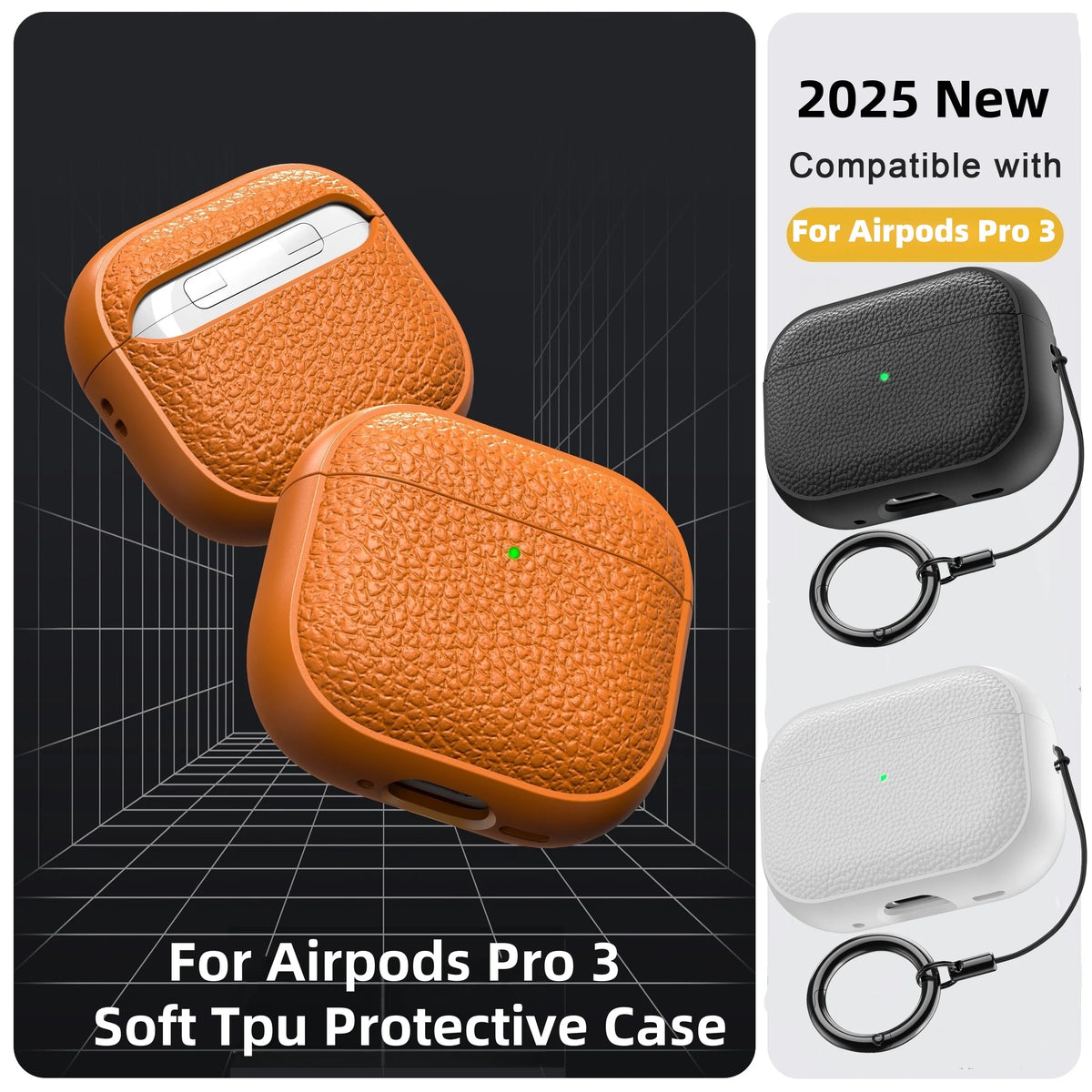 For AirPods 5/4/Pro 3 Leather Pattern TPU Earphone Accessories Full Protective Case with Keychain for AirPods 5/4/Pro 3/Pro 2