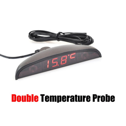 White Red Blue Green 12-24V Moon Type Thermometer Voltmeter Clock LED Display Car Dashboard Clock Dual Temperature Sensor