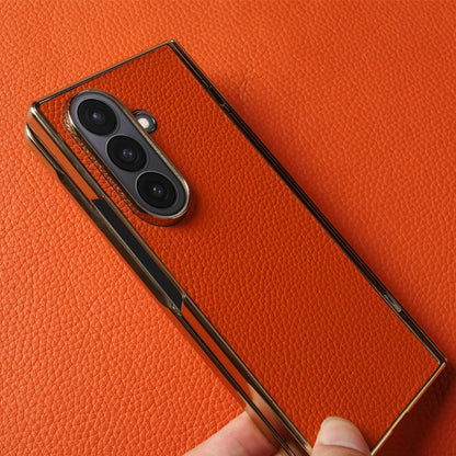 Lychee Genuine Leather Case For Samsung Galaxy Z Fold 8 6 5 4 Fold8 Ultra 8wide Fold7 Fold5 Fold6 Phone Cases Cover Funda Coque