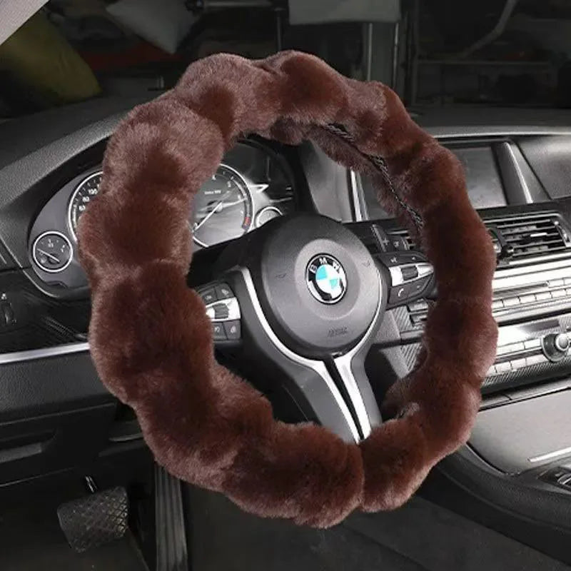 Plush Car Steering Wheel Cover Winter Universal Soft Fluffy Handbrake Shift Cover Auto Interior Accessories for Men Women Warm