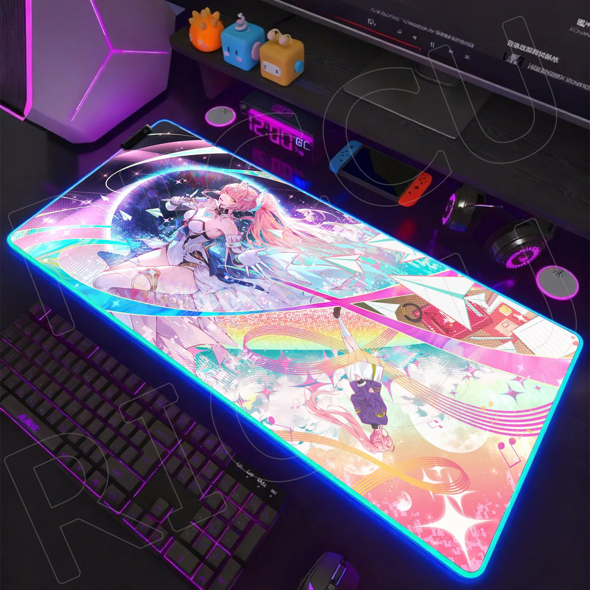 RGB HD XXL Mousepad Game Wuthering Waves Aemeath Mouse Pad Rug Desk Mat Computer Gaming PC Accessories Rubber Keyboard LED Mats