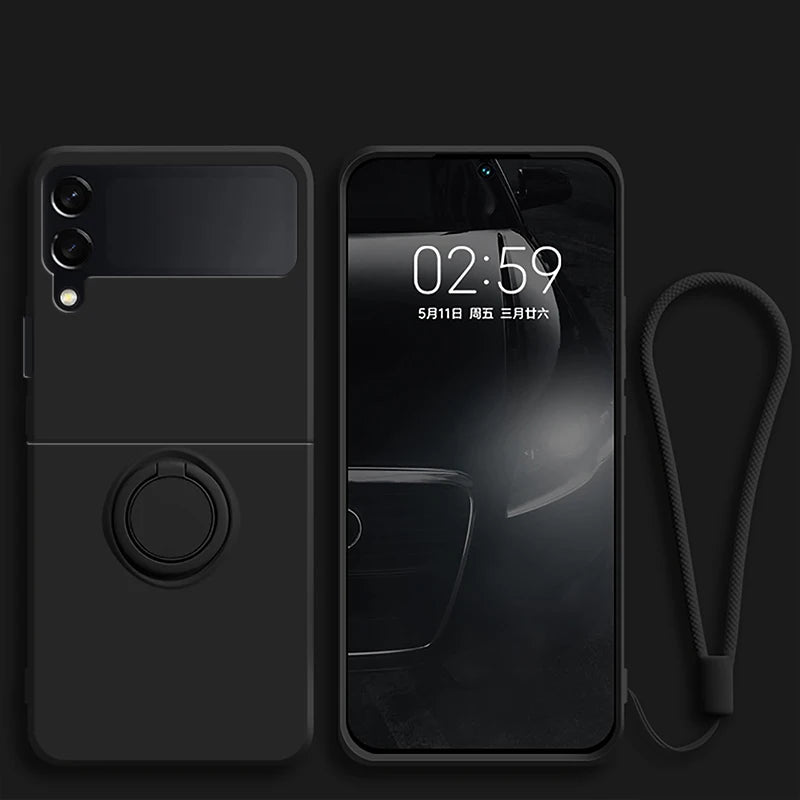 Luxury Liquid Silicone Ring Holder Magnetic Bracket Phone Case For Samsung Galaxy Z Flip 3 4 5 6 7 8 Flip8 Flip7 5G Back Cover