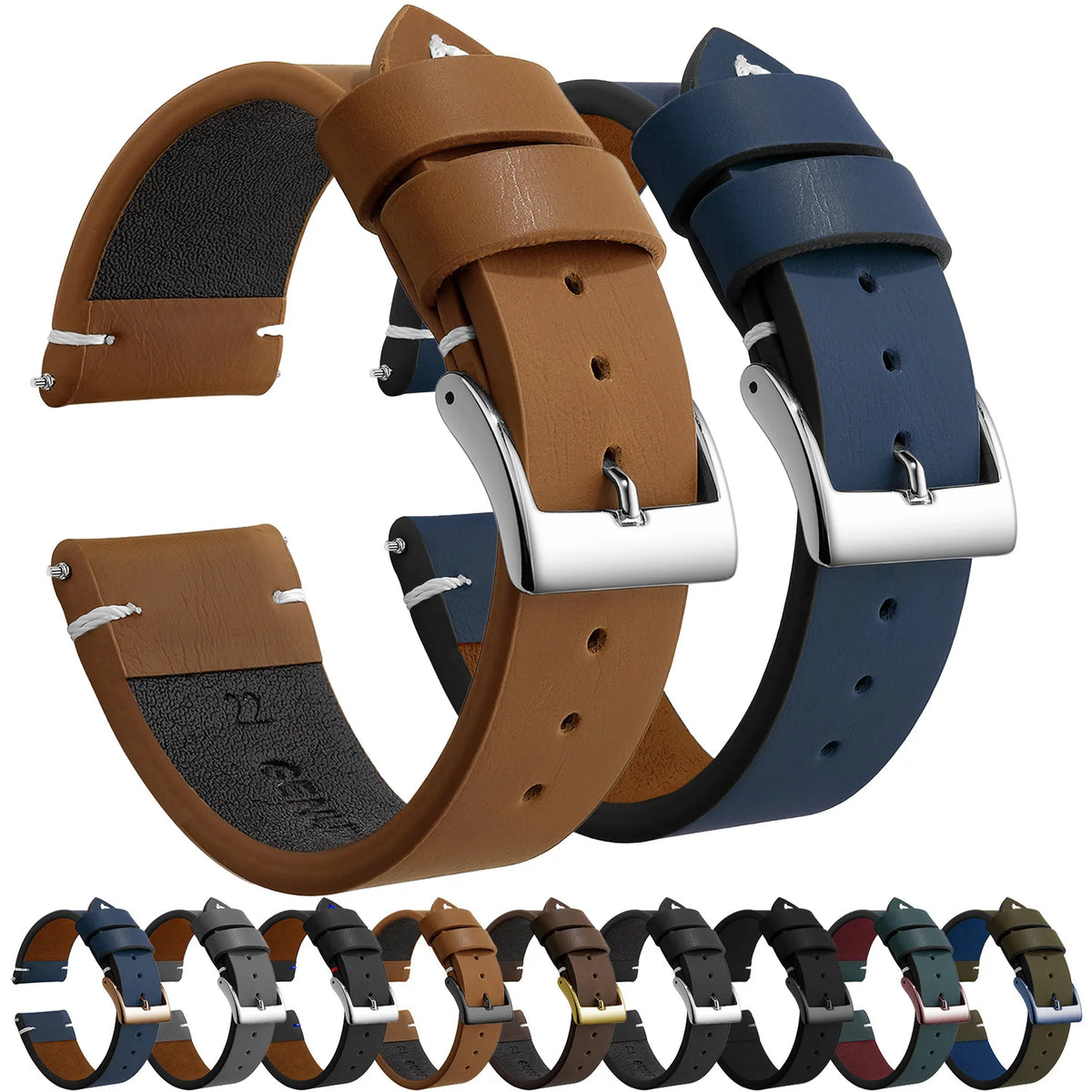 Leather Watch Band Strap Sport Vintage Leather Men Women Watchband Stainless Steel Buckle Watch Accessories 18mm 20mm 22mm