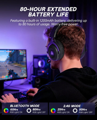 Oneodio EKSA E900 WT 2.4G Wireless Gaming Headset Tri-Mode Over Ear Bluetooth Headphones Gamer With Mic RGB For PC PS4 PS5 80Hr