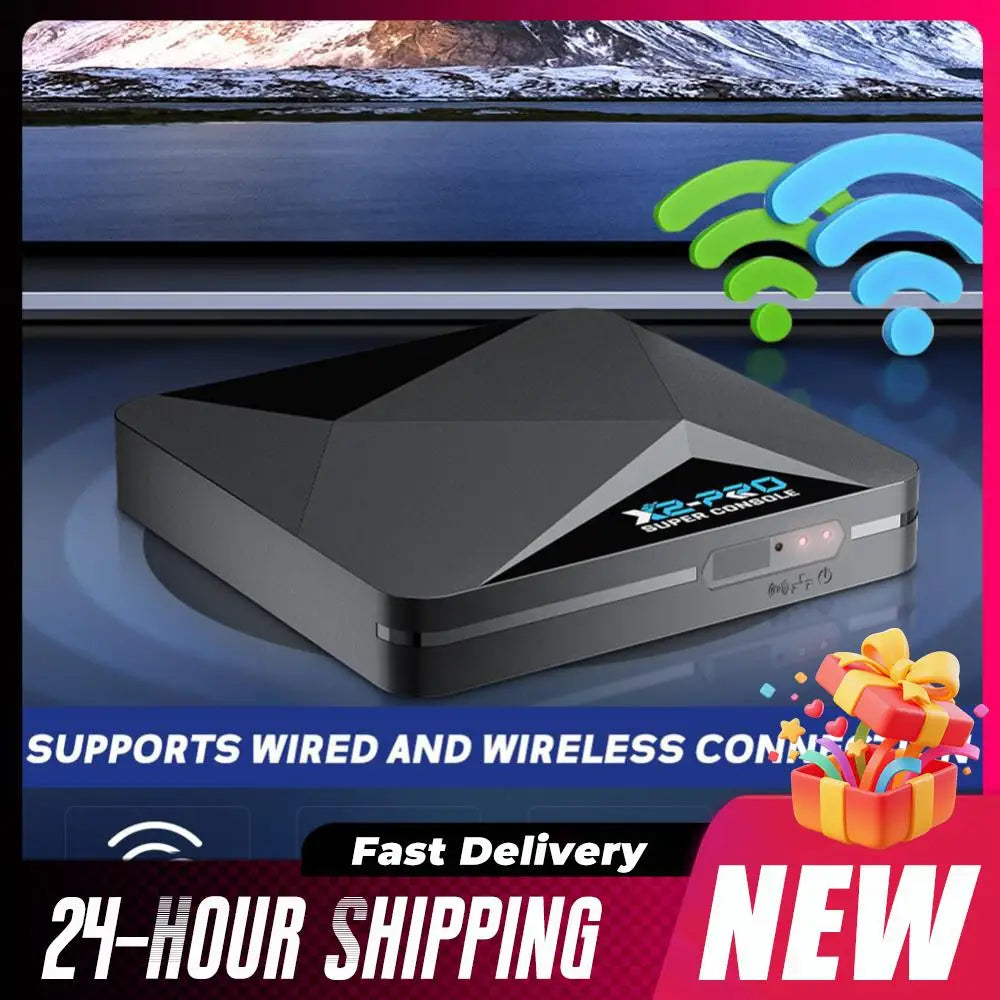 （EU）New X2 PRO Retro Game Console 64/128/256GB 4K TV Box Built-in 65000+ Games with 2 Gamepads Wireless Controllers Arcade