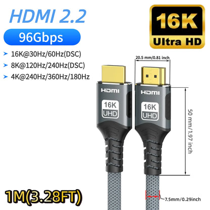 High Refresh Rate 8K@120Hz HDMI 2.2 Cable 96Gbps Supports 4K@240Hz 2K@360Hz HDR eARC for PS5 Xbox Switch TV Laptop