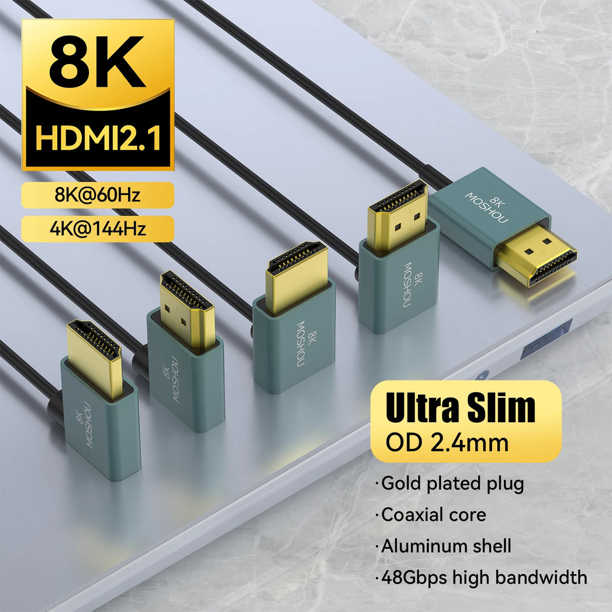 MOSHOU Ultra Thin 8K HDMI 2.1 90 Degree Down Angle Cable Flexible Slim High Speed Cord Support 4K@120Hz 8K@60Hz for TV HDTV PS5