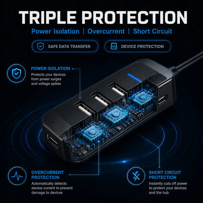 4 Port USB 2.0 Hub 5V 2A Powered USB Splitter 1M 3M 5M 10M 15M Long Cable Multi USB Port Extender for Laptop External Hard Drive