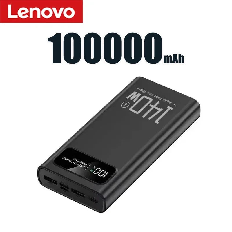 Lenovo 500000mAh 140W Power Bank Super Fast Charging High Capacity Digital Display Battery Pack Powerbank for iPhone Samsung